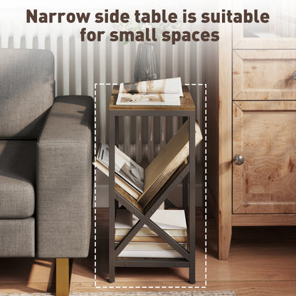 Narrow Side Table, End Table with 3-Tier Storage for Living Room