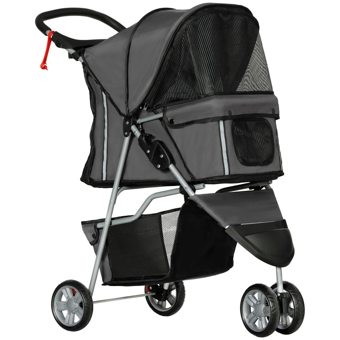 Pet Stroller Pushchair Carrier for Cat Puppy with 3 Wheels Dark Grey