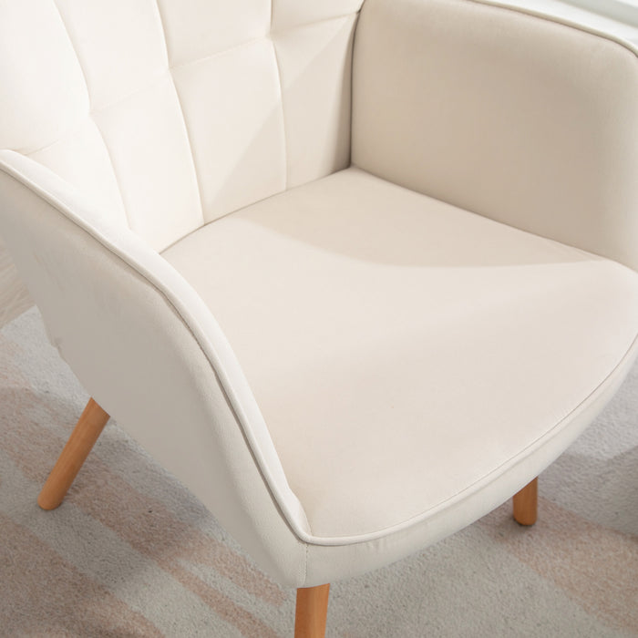 Accent Chair Velvet-Touch Tufted Wingback Armchair, Cream White