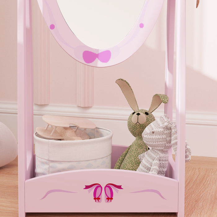 360° Rotating Kids Full Length Mirror with Storage Shelf, Pink