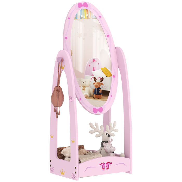 360° Rotating Kids Full Length Mirror with Storage Shelf, Pink