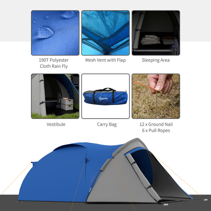 Dome Tent for 2 Person Camping Tent with Large Windows, Waterproof Blue and Grey