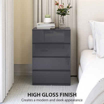 Bedroom Chest of Drawers, High Gloss 4 Drawers Dresser, Grey