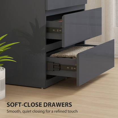Bedroom Chest of Drawers, High Gloss 4 Drawers Dresser, Grey