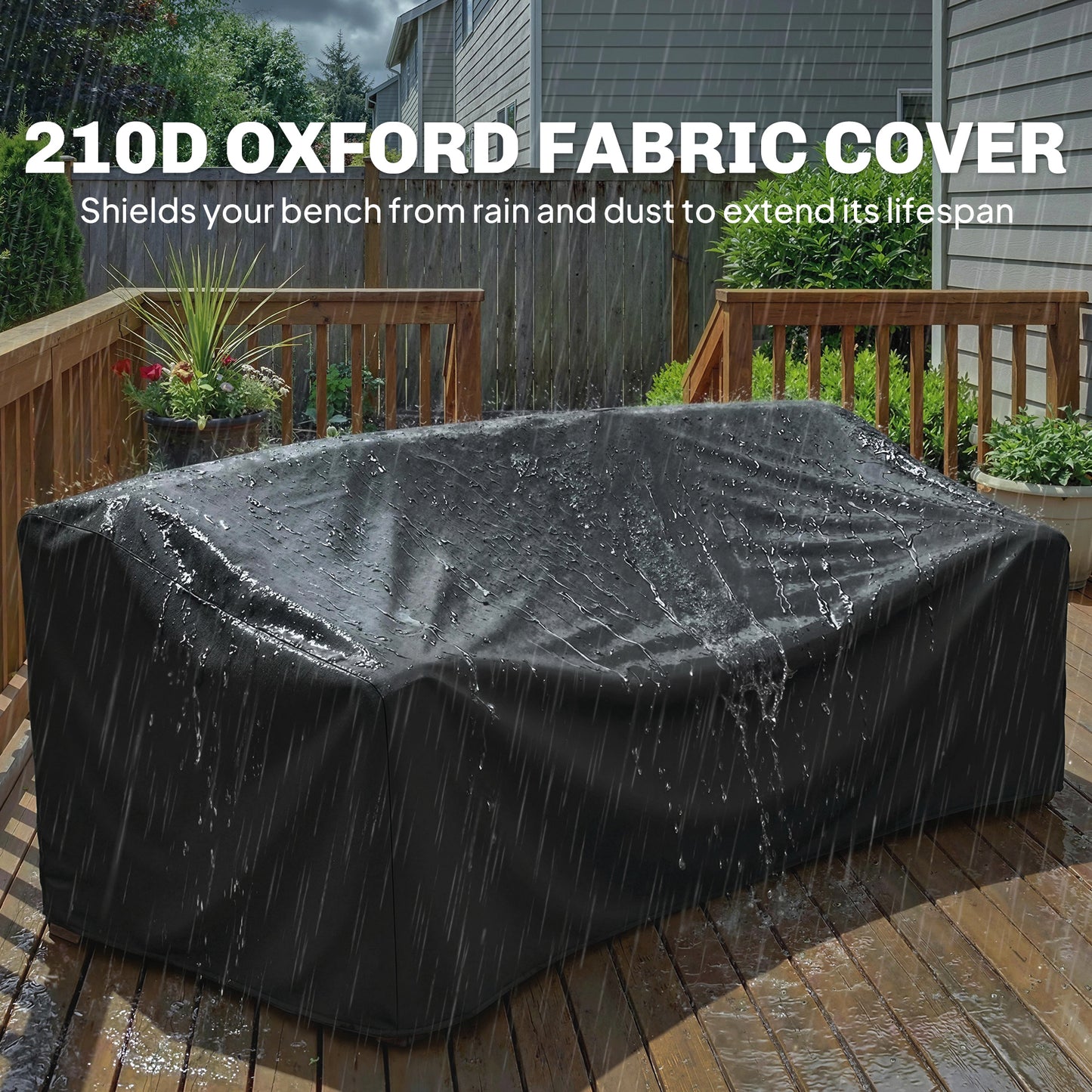 Wood Garden Loveseat Bench with Liftable Table, Cover, Light Brown