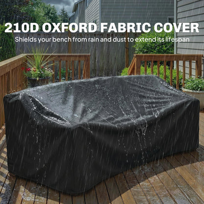 Wood Garden Loveseat Bench with Liftable Table, Cover, Light Brown