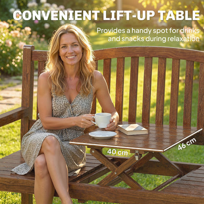 Wood Garden Loveseat Bench with Liftable Table, Cover, Light Brown