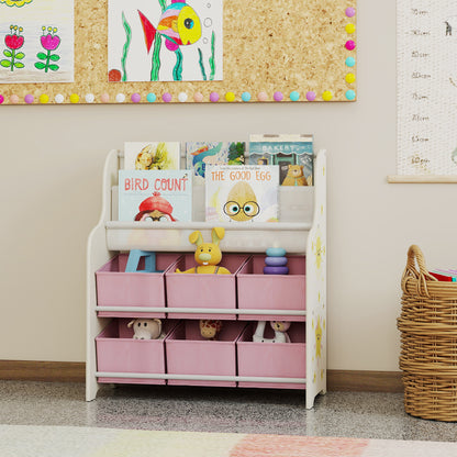 Kids Storage Unit with 6 Fabric Drawers & 2-Tier Sling Rack, Pink