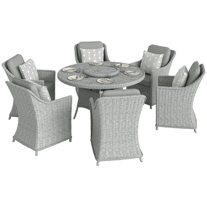 Rattan Garden Dining Set with Turntable, Aluminium Frame, Grey