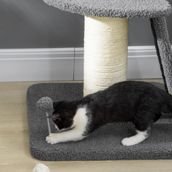 Cat Tree Cat Tower with Cat Scratching Posts, Pad, Bed, Toy Ball for Cats under 6 Kg, Grey & Beige