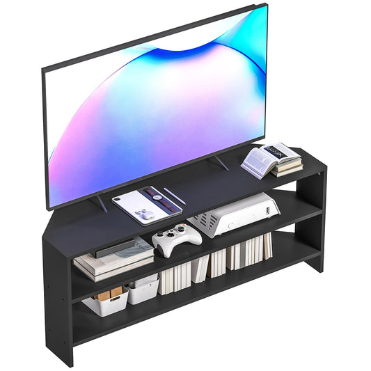 Corner TV Stand, TV Unit with Open Shelves for 47 Inch TV, Black