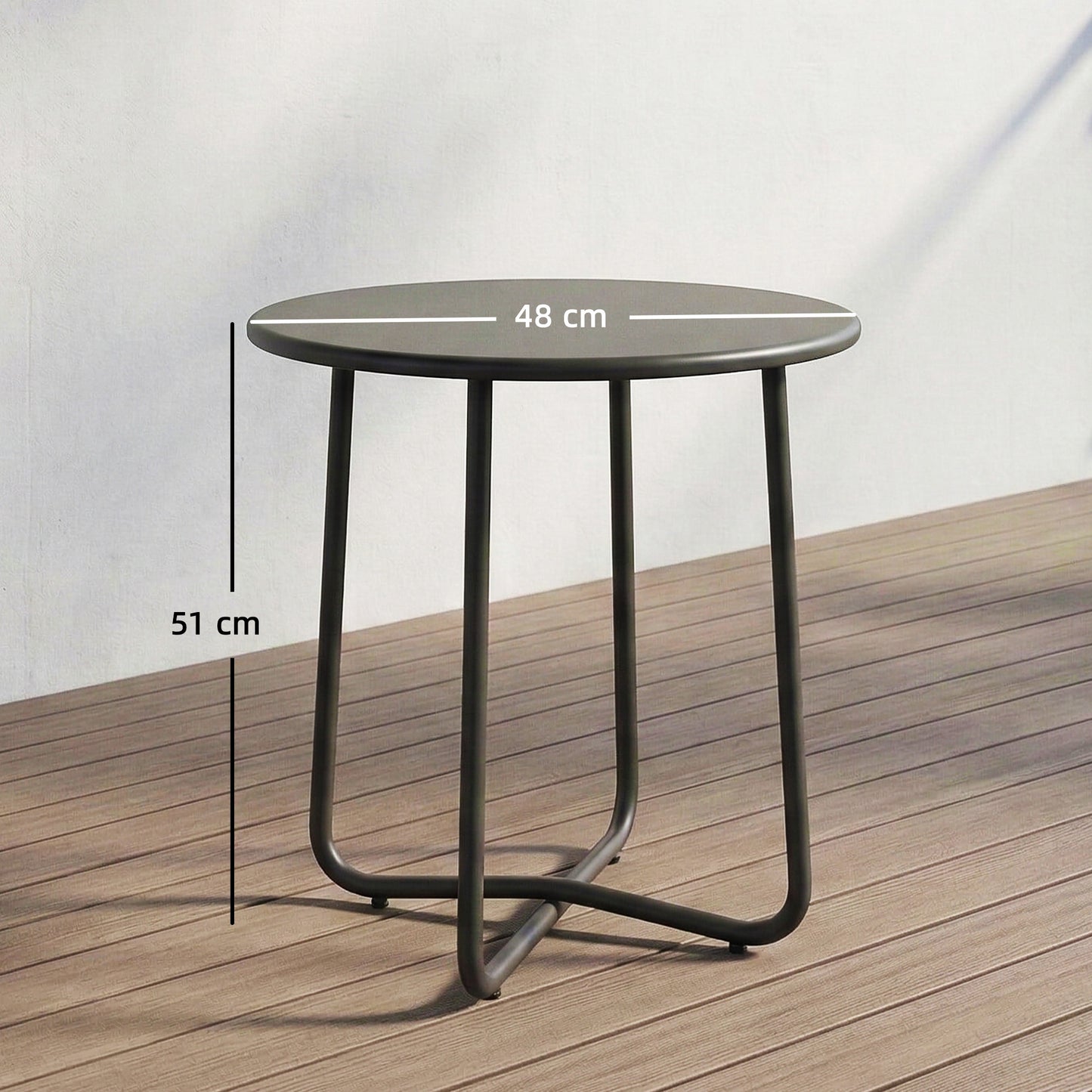 Metal Garden Side Table, 48 cm Round Outdoor Table, Dark Grey