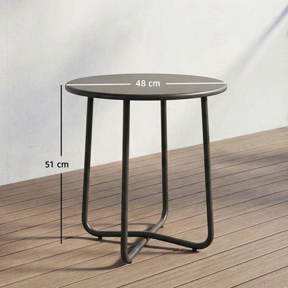 Metal Garden Side Table, 48 cm Round Outdoor Table, Dark Grey