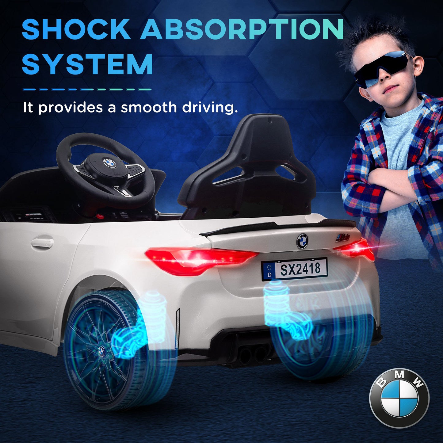 12V BMW M4 Licensed Kids Electric Car w/ Remote, Suspension, White