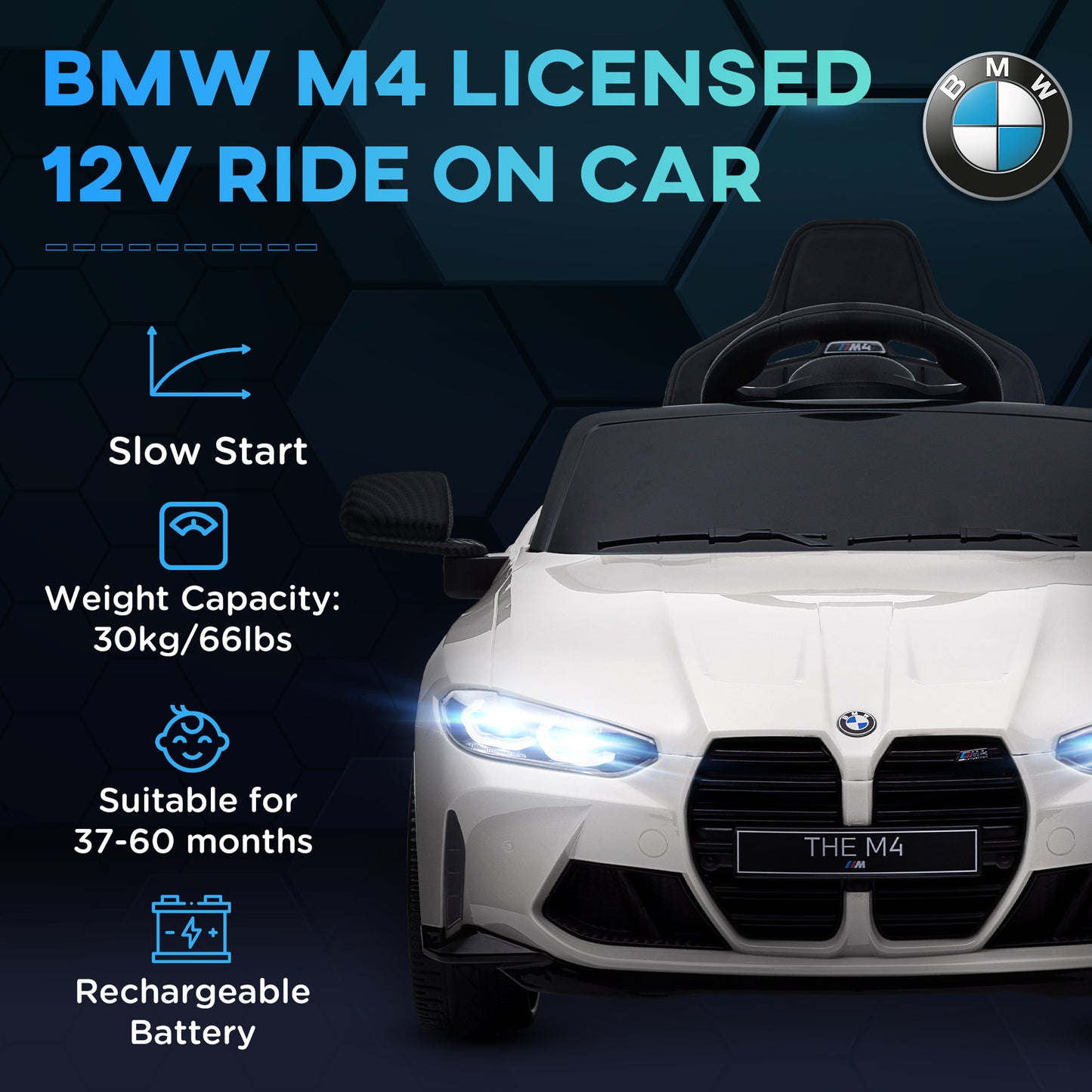 12V BMW M4 Licensed Kids Electric Car w/ Remote, Suspension, White