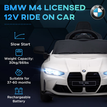 12V BMW M4 Licensed Kids Electric Car w/ Remote, Suspension, White