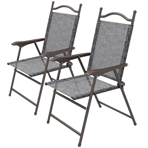 2 Pieces Folding Patio Camping Chairs Set, Sports Chairs for Adults with Armrest, Mesh Fabric Seat for Lawn