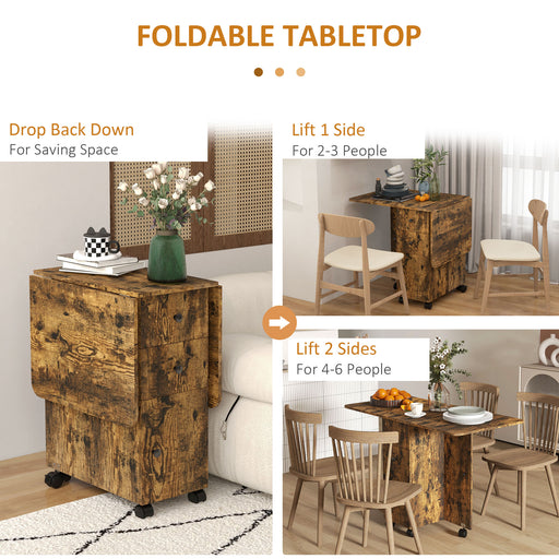 Folding Dining Table, Drop Leaf Table With Drawers Rustic Brown