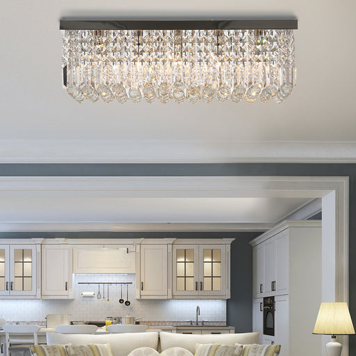 Modern Crystal Ceiling Square Crystal Chandelier for Living Room, Dining Room, Hall, E14 Base, Silver, 80 x 25 x 23cm