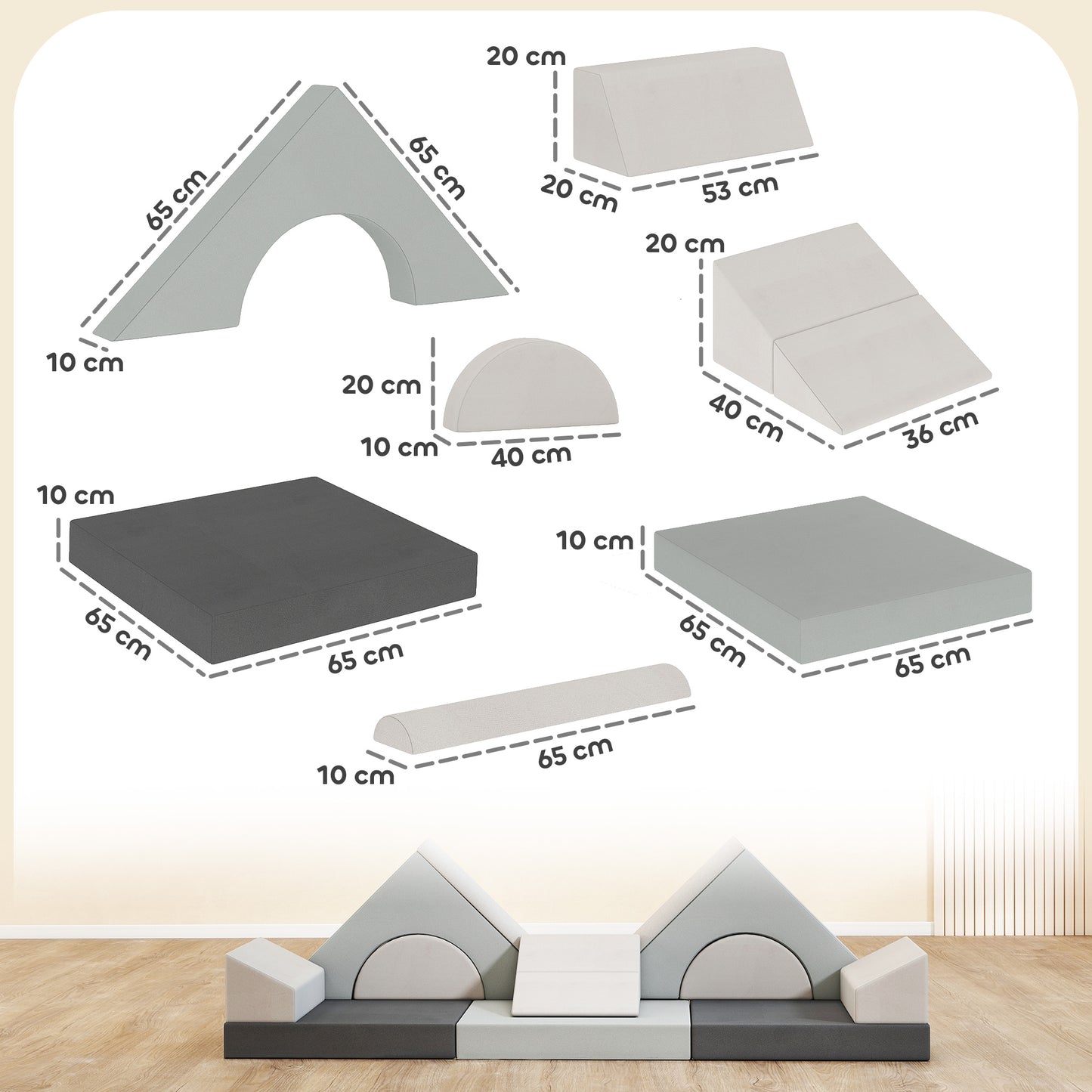 Kids Play Sofa, 12 Pieces Foam Modular Convertible Sofa, Grey