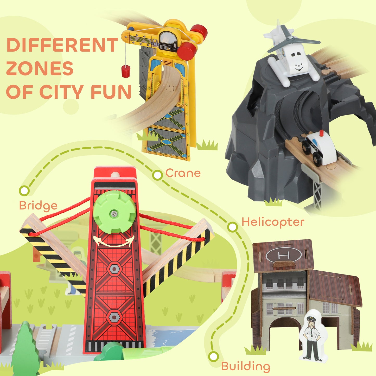 Wooden Train Set, 100 Piece Toy Train with Crane for 3+ Years Old