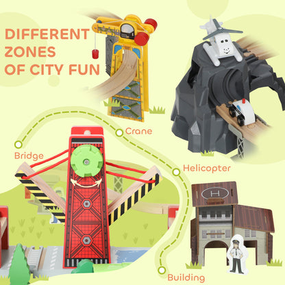 Wooden Train Set, 100 Piece Toy Train with Crane for 3+ Years Old