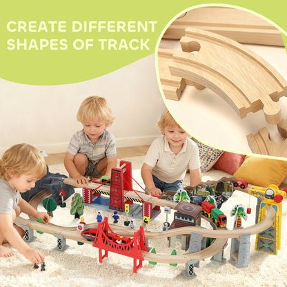 Wooden Train Set, 100 Piece Toy Train with Crane for 3+ Years Old