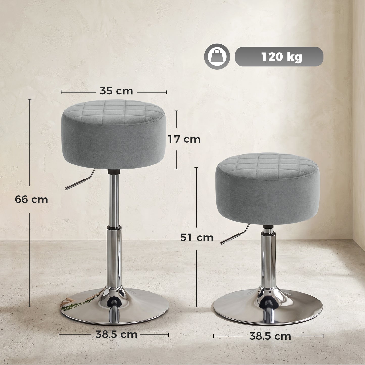 Bar Stool Adjustable Swivel 1 Piece, Grey