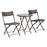 Rattan Bistro Set 2-Seater Garden Furniture Folding Rattan Chair Glass Topped Coffee Table Patio Balcony Wicker Furniture, Brown