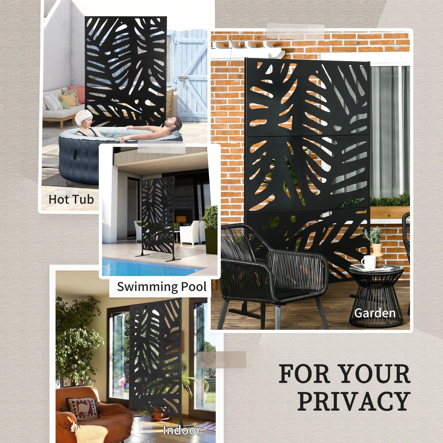 Metal Outdoor Privacy Screen with Stand for Garden Black