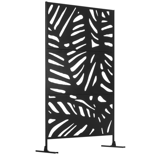 Metal Outdoor Privacy Screen with Stand for Garden Black