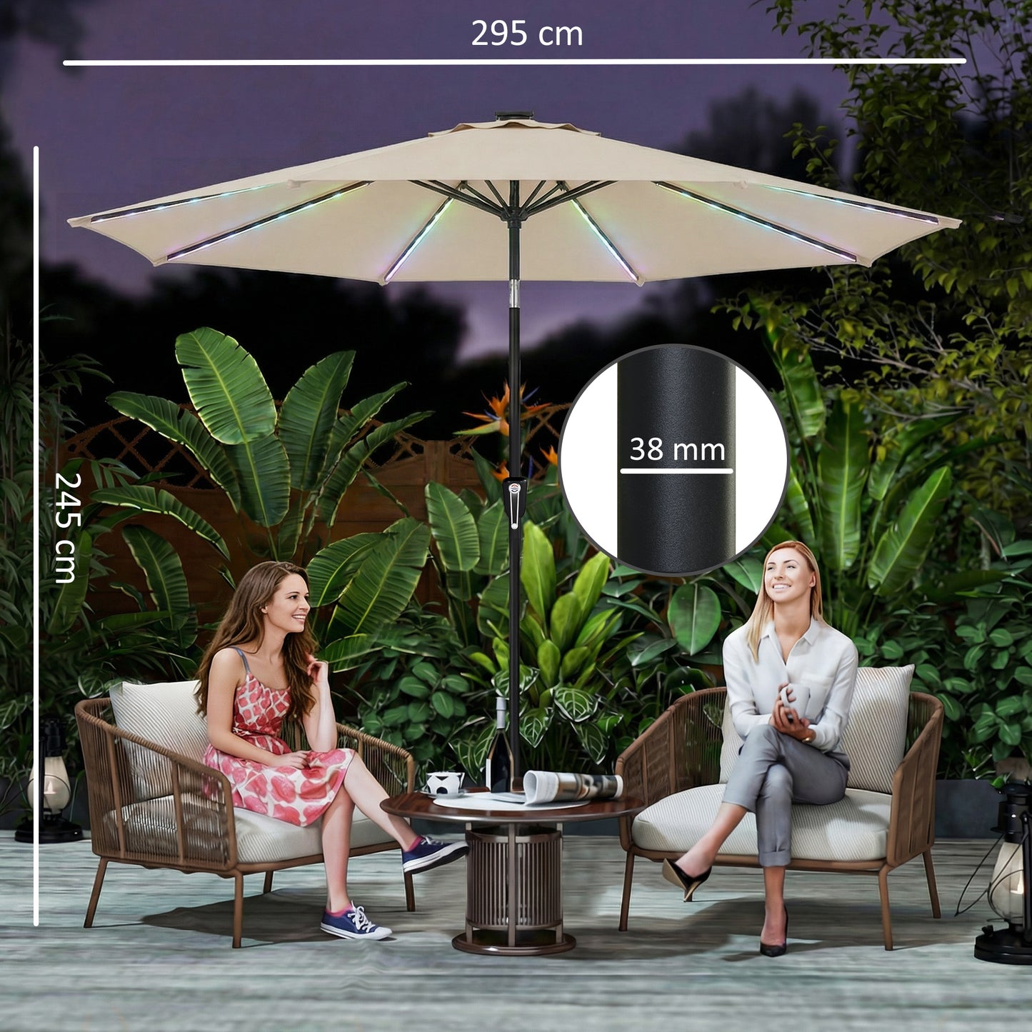 3 m Garden Parasol Umbrella with LED Lights, Patio Umbrella Beige