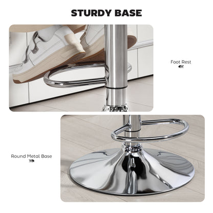 Adjustable Height Barstool Steel Pole PU Leather, Grey