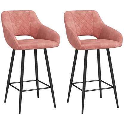 Bar Stools Set of 2, Velvet-Touch Fabric Counter Height Bar Chairs Pink