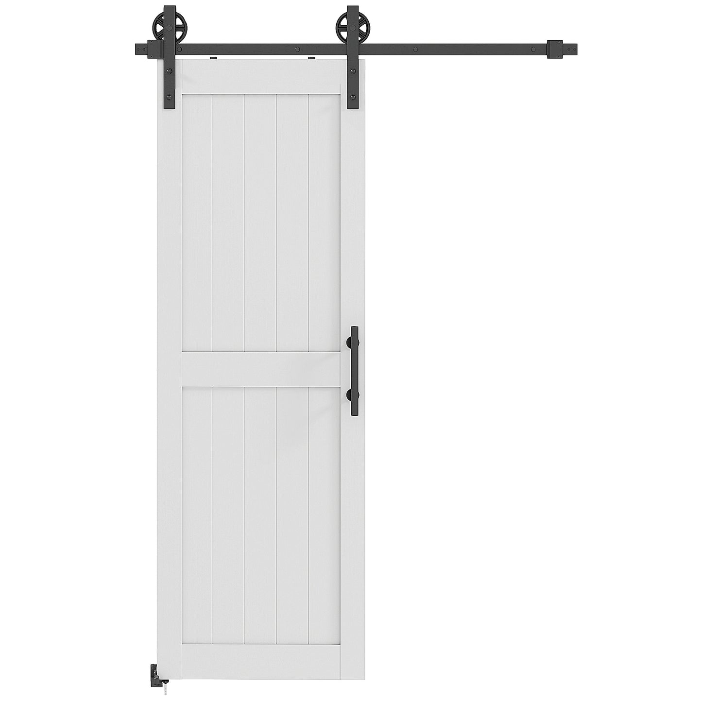152.4cm Sliding Barn Door Kit, Sliding Door with Track, Hardware, Upgraded Rollers and Floor Guide, Industrial Handle, Water-Proof PVC Surface, White