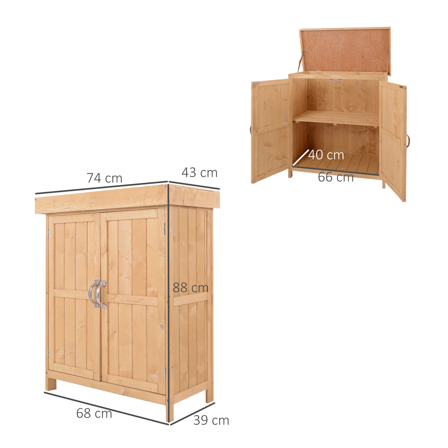 Wooden Garden Storage Shed with Hinged Roof and Shelves, Outdoor Storage Cabinet Chest, Double Doors