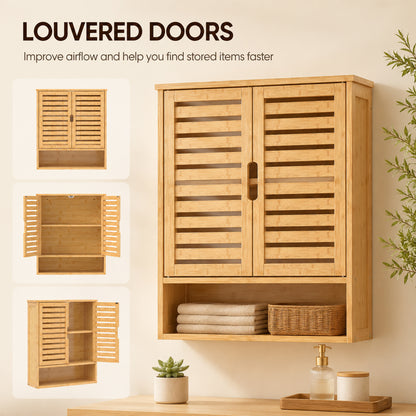 Wall Mounted Bathroom Cabinet with 2 Louvered Doors, Open Shelf