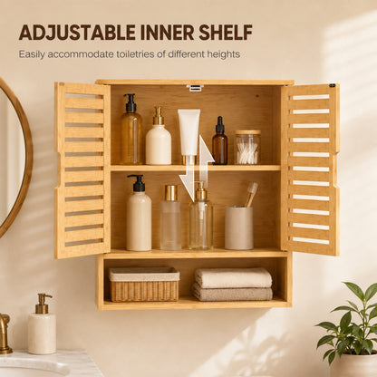 Wall Mounted Bathroom Cabinet with 2 Louvered Doors, Open Shelf