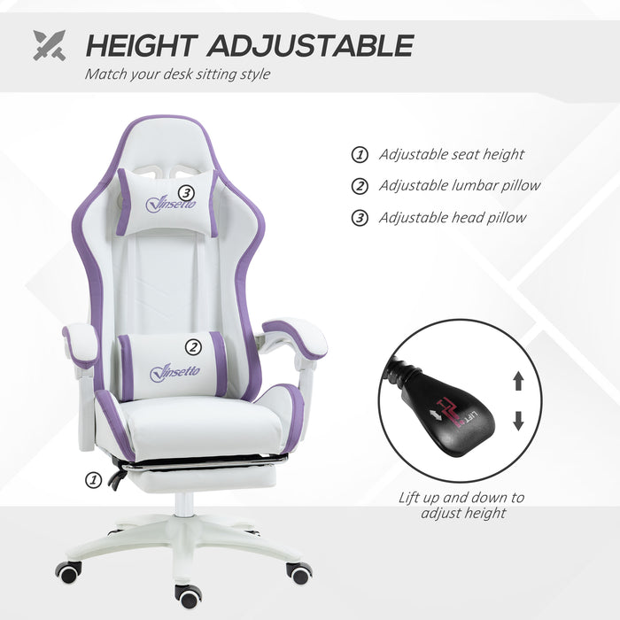 Racing Gaming Chair, Reclining PU Leather Computer Chair with 360 Degree Swivel Seat, Footrest, Removable Headrest and Lumber Support, Purple