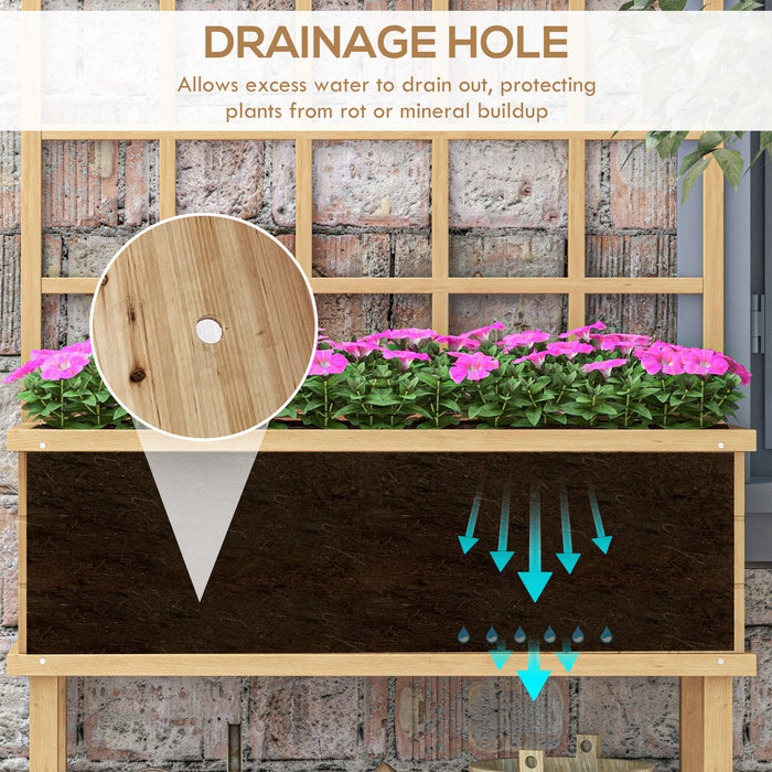 Wooden Raised Planter with Trellis for Vine Climbing Plants, Elevated Garden Bed with Drainage Holes and Bed Liner