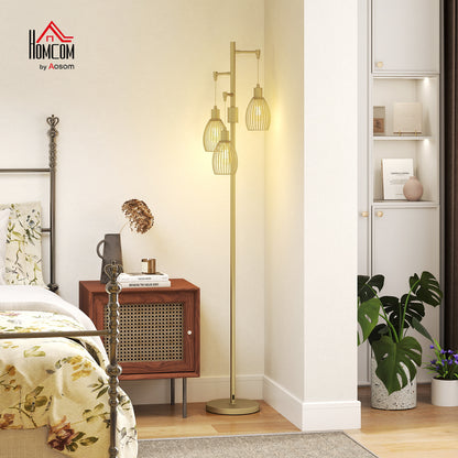 Industrial 3-Light Floor Lamp Dimmable Standing Lamp, Gold