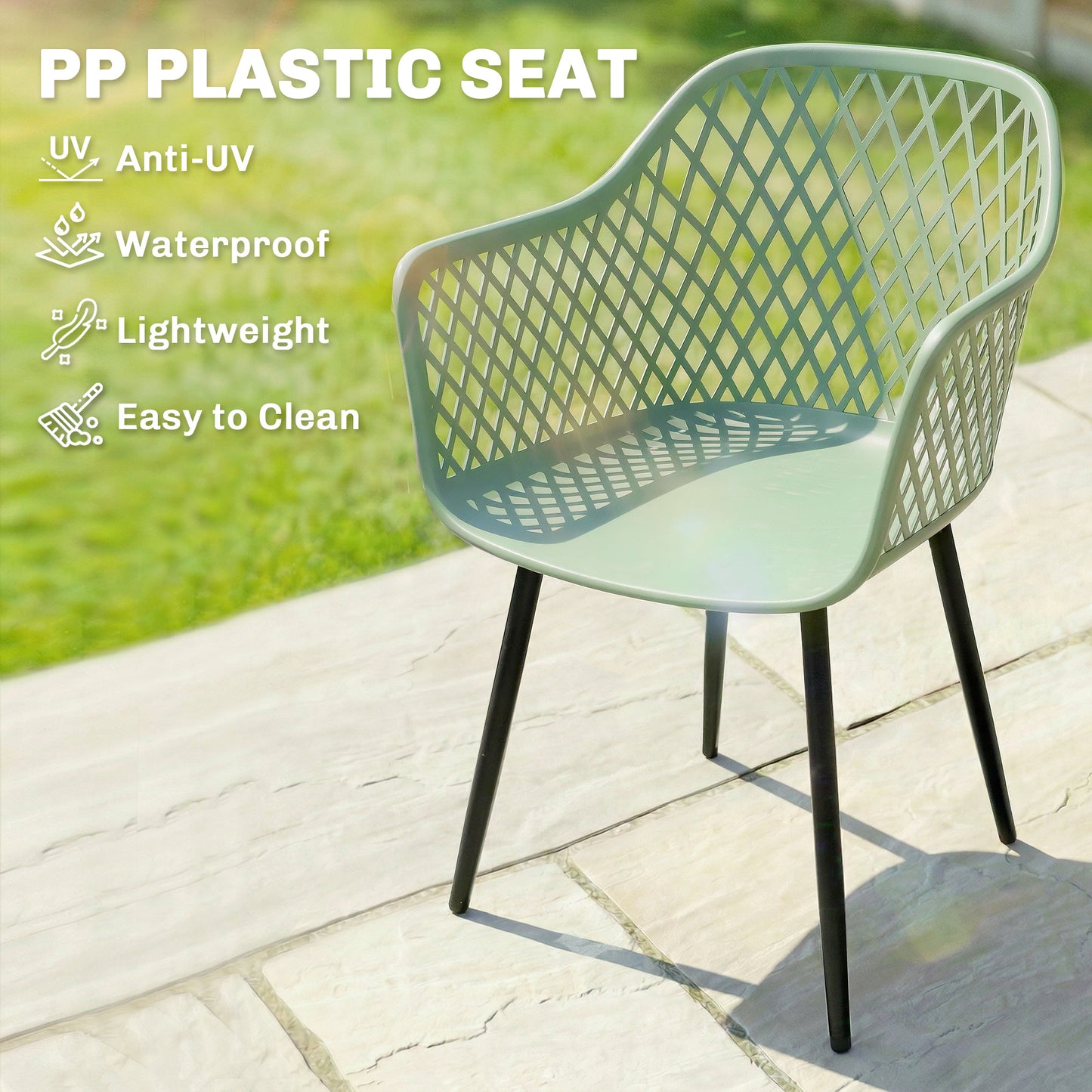 Garden Chairs Set of 4, Garden Dining Chairs with Armrests, Green