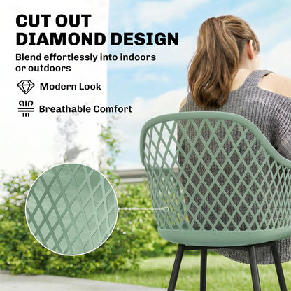 Garden Chairs Set of 4, Garden Dining Chairs with Armrests, Green