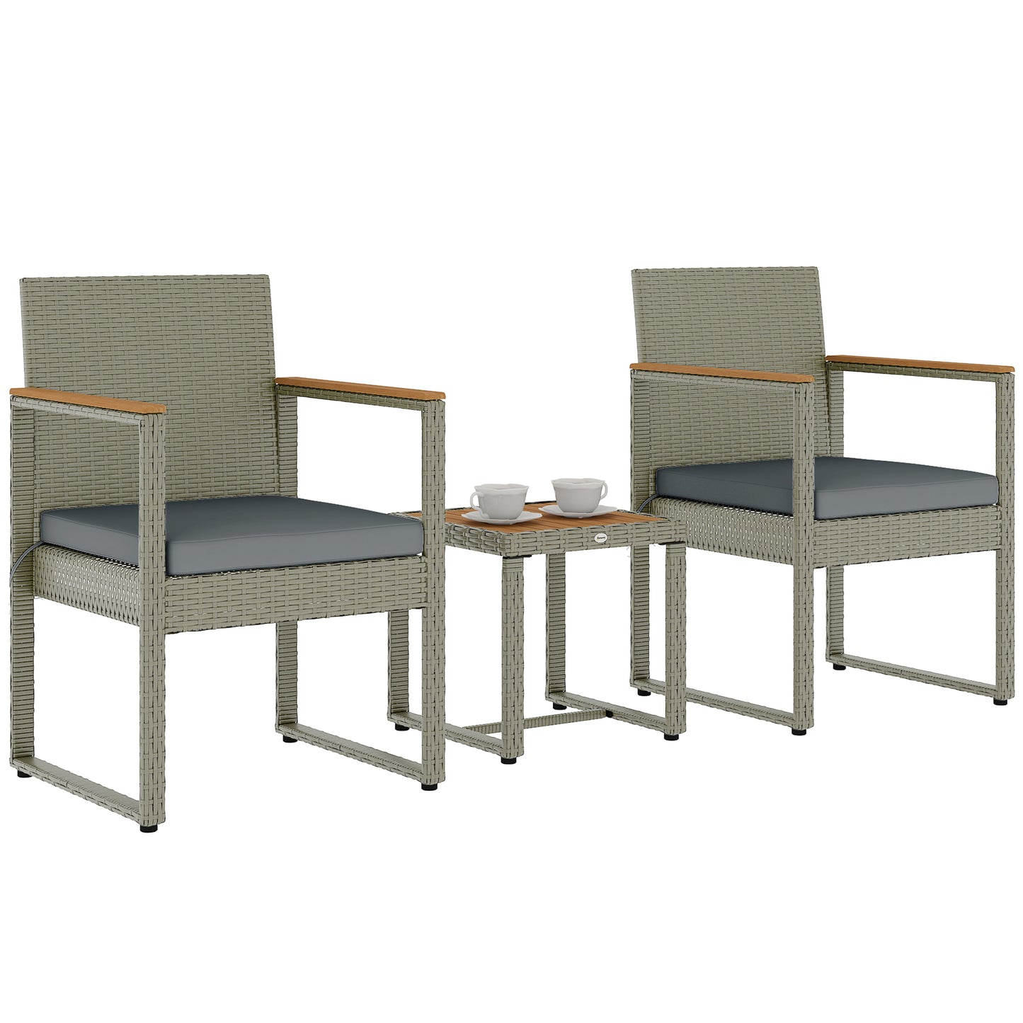 3-Piece Rattan Bistro Set with Acacia Wood Table, Grey