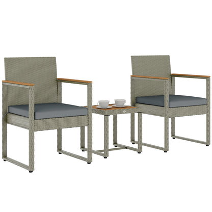 3-Piece Rattan Bistro Set with Acacia Wood Table, Grey