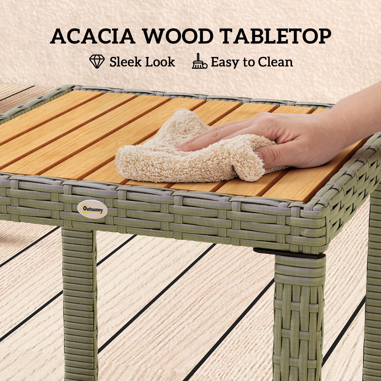 3-Piece Rattan Bistro Set with Acacia Wood Table, Grey