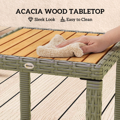3-Piece Rattan Bistro Set with Acacia Wood Table, Grey