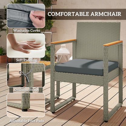 3-Piece Rattan Bistro Set with Acacia Wood Table, Grey