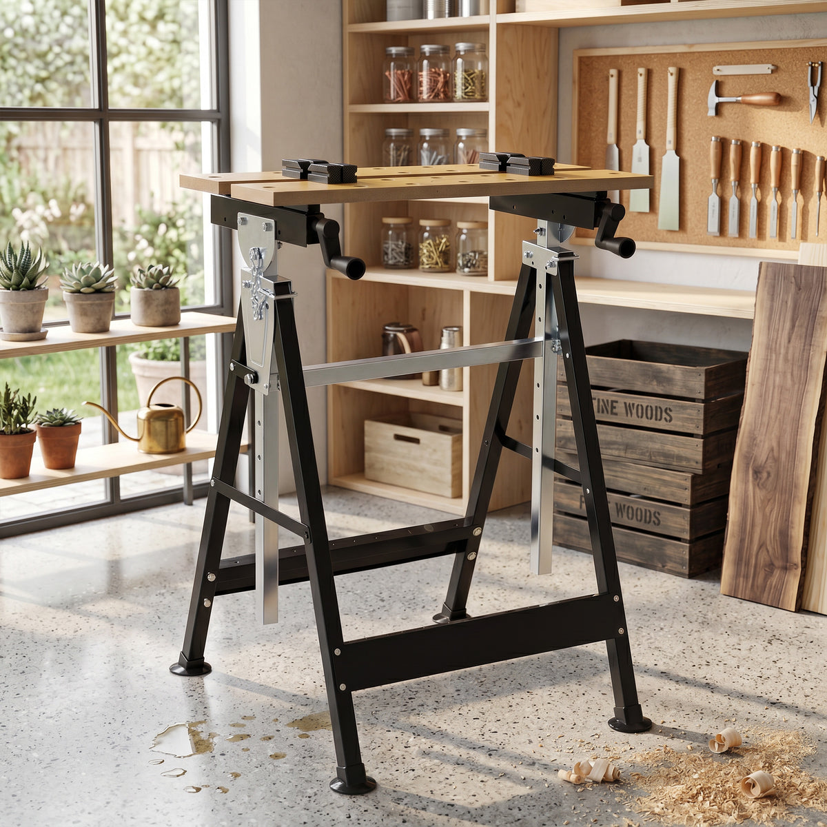 Portable Folding Workbench with Adjustable Height & Angle, Beige