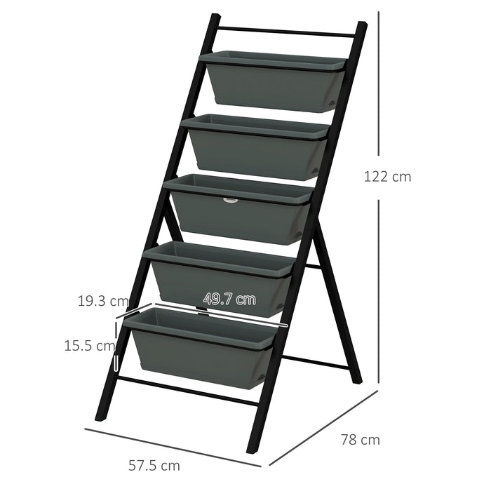 5-Tier Vertical Raised Garden Planter with 5 Container Boxes, Outdoor Plant Stand for Vegetable Flowers, Grey